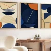 Tableaux / Toiles| Tableau graphique bleus et orange – cadre bois (lot de 3)