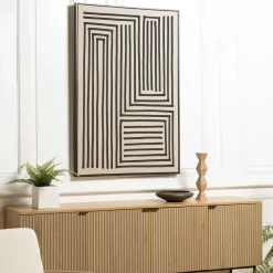 Tableaux / Toiles| Tableau labyrinthe lignes noires en relief 83 x 123 cm
