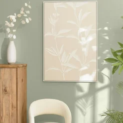 Tableaux / Toiles| Tableau lin beige fleurs de platre 83 x 123 cm