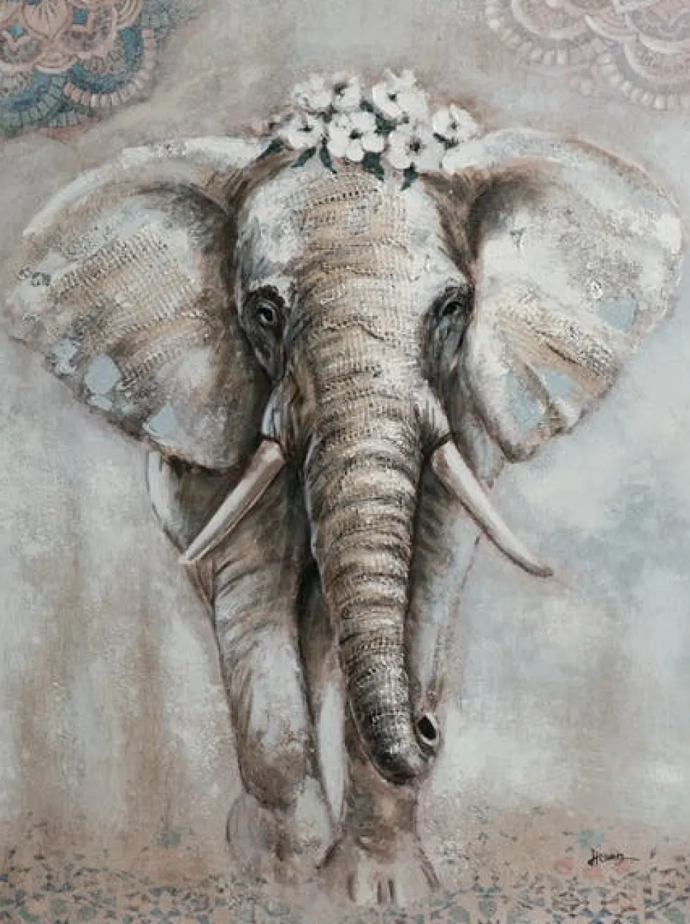 Tableaux / Toiles| Tableau éléphant en marche avec fleurs