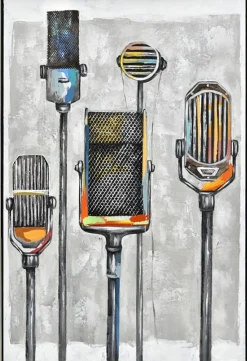 Univers Déco·Vintage|Tableaux / Toiles| Tableau musique micros vintage cadre argent 90x60