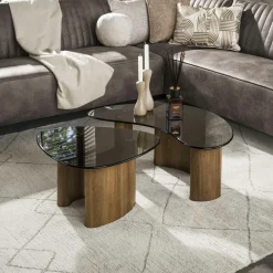 Tables Basses Design|Tables Basses En Verre| Tables salon verre fumé design triangle (lot de 2) MILOS