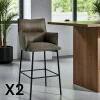 Chaises De Bar Industrielles|KERALA Tabouret bar bi-matière vert avec dossier (lot de 2)