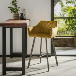 Tabourets De Bar En Velours|Melbourne Tabouret de bar avec accoudoirs en velours bleu