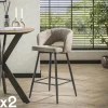 Univers Déco·Design Contemporain|GALWAY Tabouret de bar beige sable en velours tissé avec dossier ouvert (lot de 2)