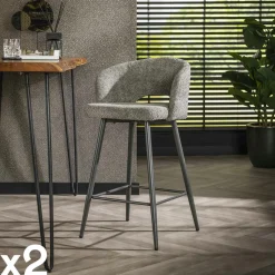 Univers Déco·Design Contemporain|GALWAY Tabouret de bar beige sable en velours tissé avec dossier ouvert (lot de 2)