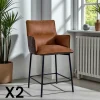 Chaises De Bar Industrielles|KERALA Tabouret de bar bi-matière marron (lot de 2)