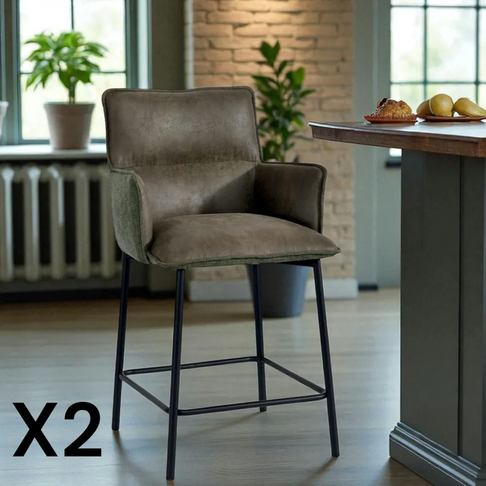 Chaises De Bar Industrielles|KERALA Tabouret de bar bi-matière marron (lot de 2)