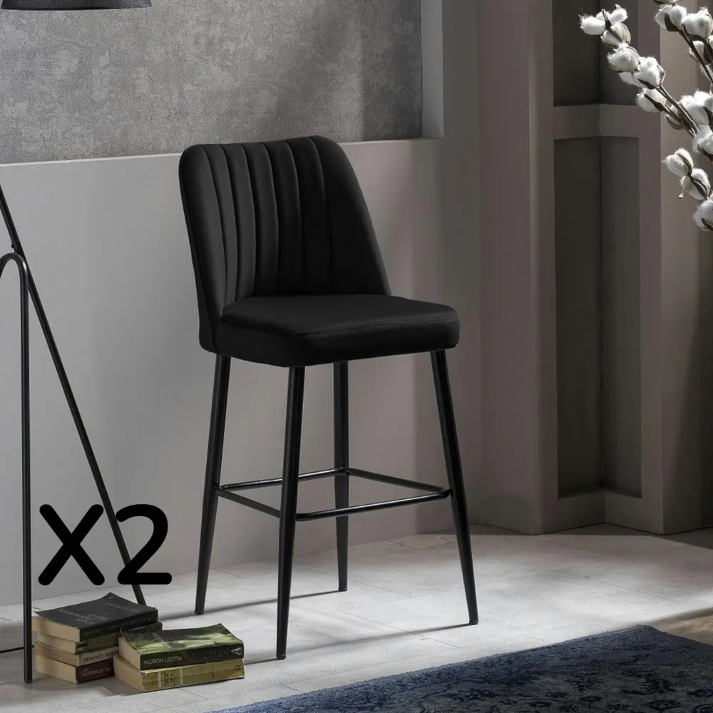 Tabourets De Bar En Velours|ROSARIO Tabouret de bar confort en velours vert (lot de 2)