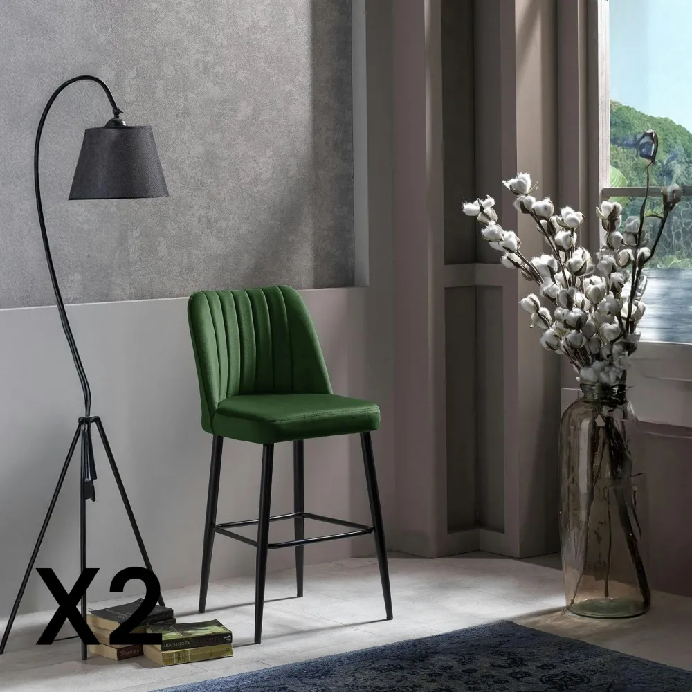 Tabourets De Bar En Velours|ROSARIO Tabouret de bar confort en velours noir (lot de 2)