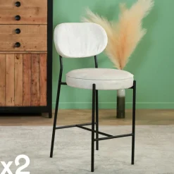 Tabourets De Bar En Velours|FLORENCE Tabouret de bar design en velours rose pâle (lot 2)