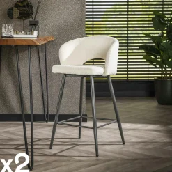 Univers Déco·Design Contemporain|Chaises Bouclettes|GALWAY Tabouret de bar en tissu bouclette gris avec dossier ouvert (lot de 2)