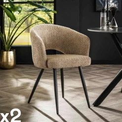 Univers Déco·Design Contemporain|Chaises Bouclettes|GALWAY Tabouret de bar en tissu bouclette sable avec dossier ouvert (lot de 2)