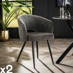 Univers Déco·Design Contemporain|Chaises Bouclettes|GALWAY Tabouret de bar en tissu bouclette sable avec dossier ouvert (lot de 2)
