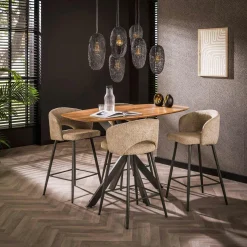 Univers Déco·Design Contemporain|Chaises Bouclettes|GALWAY Tabouret de bar en tissu bouclette sable avec dossier ouvert (lot de 2)