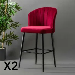 Tabourets De Bar En Velours|ROSARIO Tabouret de bar en velours rouille 65 cm (lot de 2)