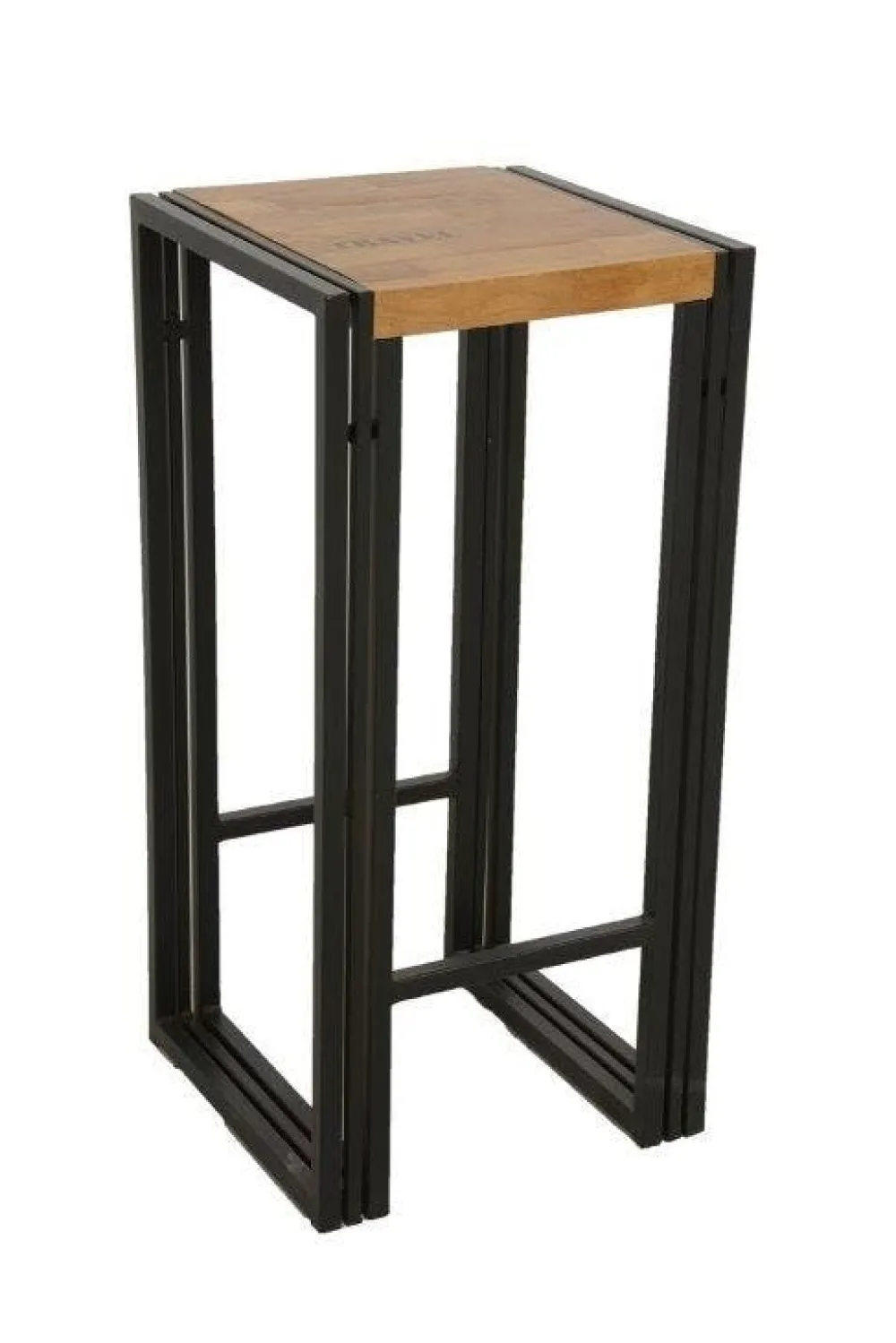 Chaises De Bar Industrielles|Docker Tabouret de bar hévéa recyclé naturel et métal noirci 36X36X75cm