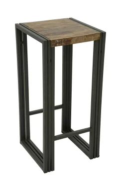 Chaises De Bar Industrielles|Docker Tabouret de bar hévéa recyclé naturel et métal noirci 36X36X75cm