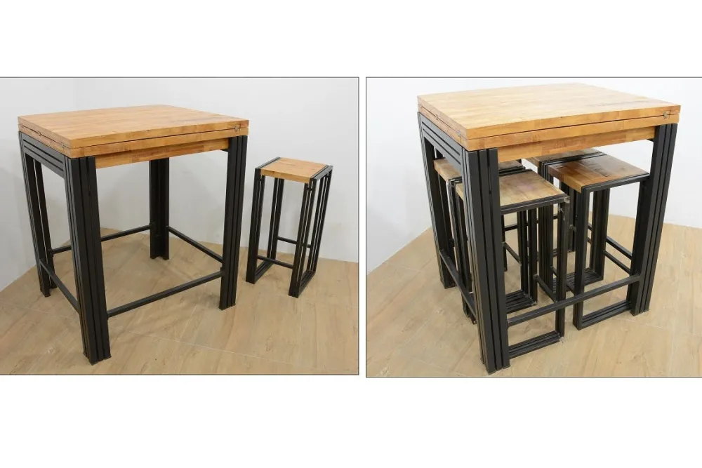 Chaises De Bar Industrielles|Docker Tabouret de bar hévéa recyclé naturel et métal noirci 36X36X75cm