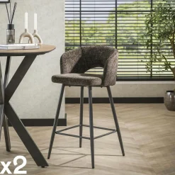 Univers Déco·Design Contemporain|GALWAY Tabouret de bar marron en velours tissé avec dossier ouvert (lot de 2)