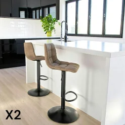 Tabourets De Bar En Velours|SAVONE Tabouret de bar noir velours, réglable en hauteur et pivotant (lot de 2)