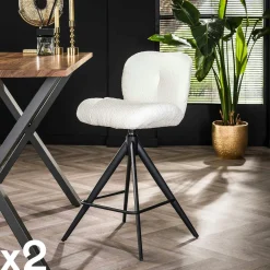 Univers Déco·Design Contemporain|GALWAY Tabouret de bar pivotant en bouclette blanche (lot de 2)