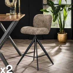 Univers Déco·Design Contemporain|GALWAY Tabouret de bar pivotant en bouclette taupe (lot de 2)