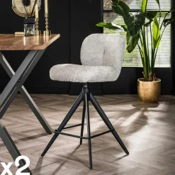 Univers Déco·Design Contemporain|GALWAY Tabouret de bar pivotant en bouclette taupe (lot de 2)