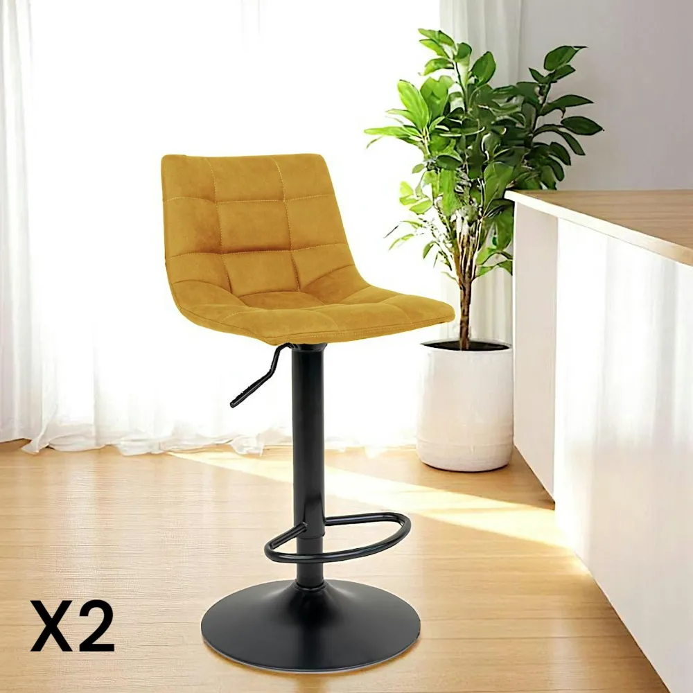 Tabourets De Bar En Velours|SAVONE Tabouret de bar réglable en hauteur et pivotant, velours moutarde (lot de 2)