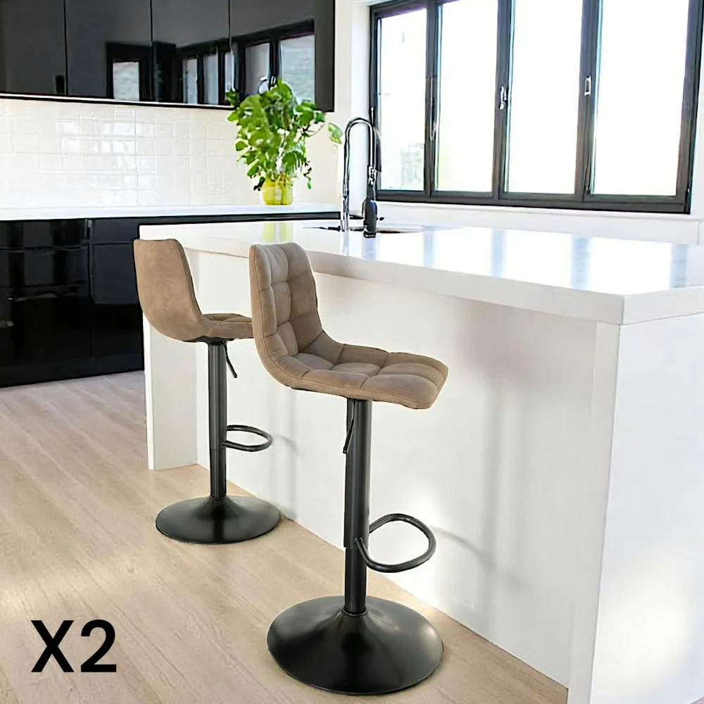 Tabourets De Bar En Velours|SAVONE Tabouret de bar réglable en hauteur et pivotant, velours moutarde (lot de 2)