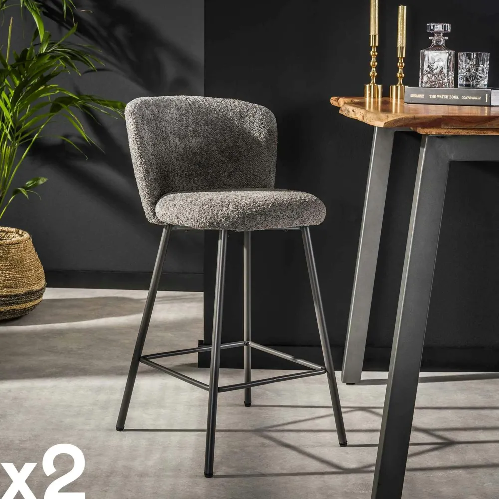 Univers Déco·Design Contemporain|Chaises Bouclettes|GALWAY Tabouret de bar rose en tissu bouclette (lot de 2)