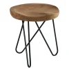 Meubles De Salle À Manger·Tabourets| Tabouret en teck massif avec 3 pieds en épingle métal noir D40xH43cm TOWN