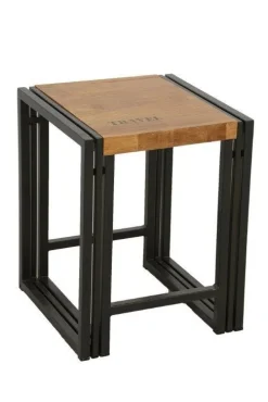 Meubles De Salle À Manger·Tabourets|Docker Tabouret hévéa recyclé naturel et métal noirci 36X36X45cm