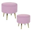Meubles De Salon·Poufs|TIM Tabouret pouf rond tissu rose pieds dorés (lot de 2)