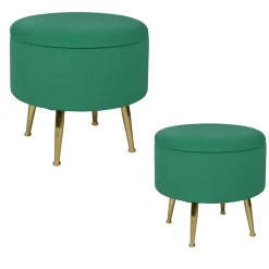 Meubles De Salon·Poufs|TIM Tabouret pouf rond tissu rose pieds dorés (lot de 2)