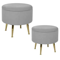 Meubles De Salon·Poufs|TIM Tabouret pouf rond tissu rose pieds dorés (lot de 2)