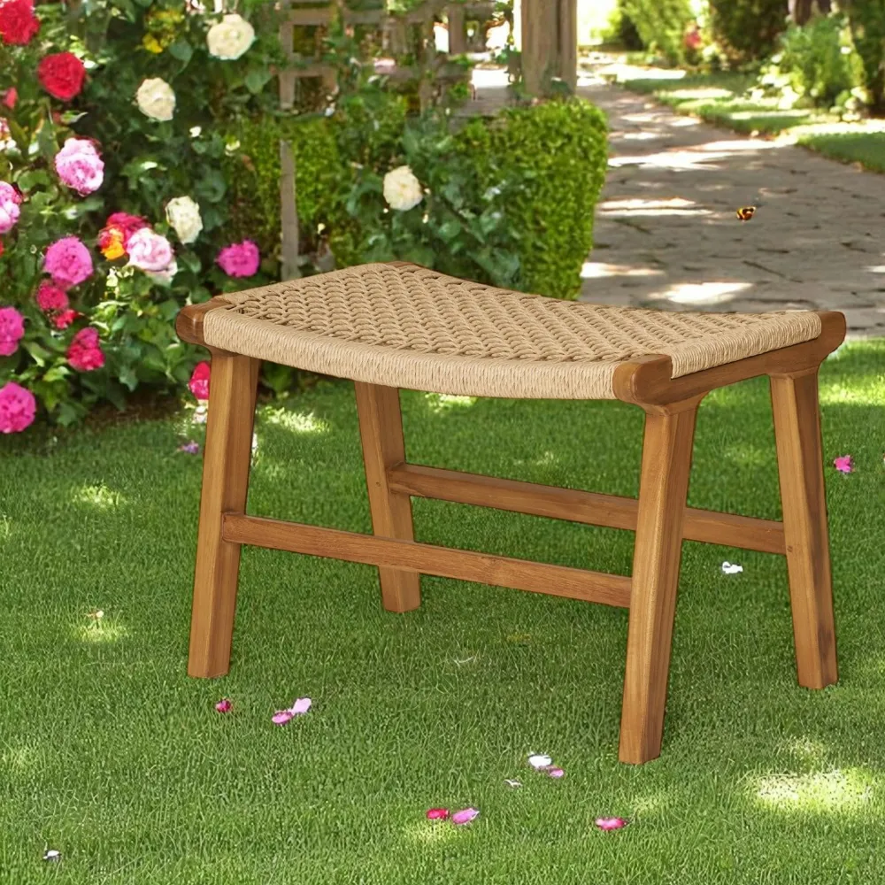 Meubles De Salle À Manger·Tabourets|MENDOZA Tabouret repose-pieds en teck et fibre naturelle tressée