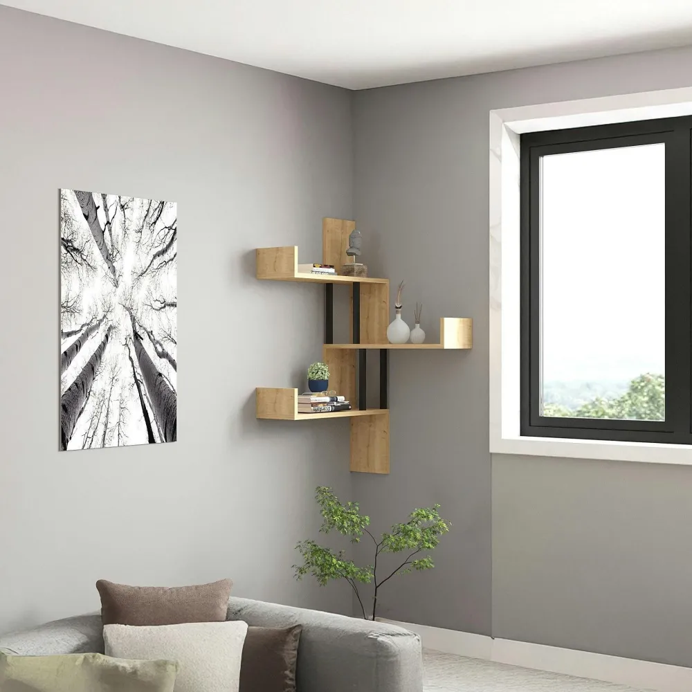 Meubles De Salon·Etagères Murales|Meubles De Rangement·Etagères Murales|JENA Étagère murale d’angle blanche - design, 3 plateaux