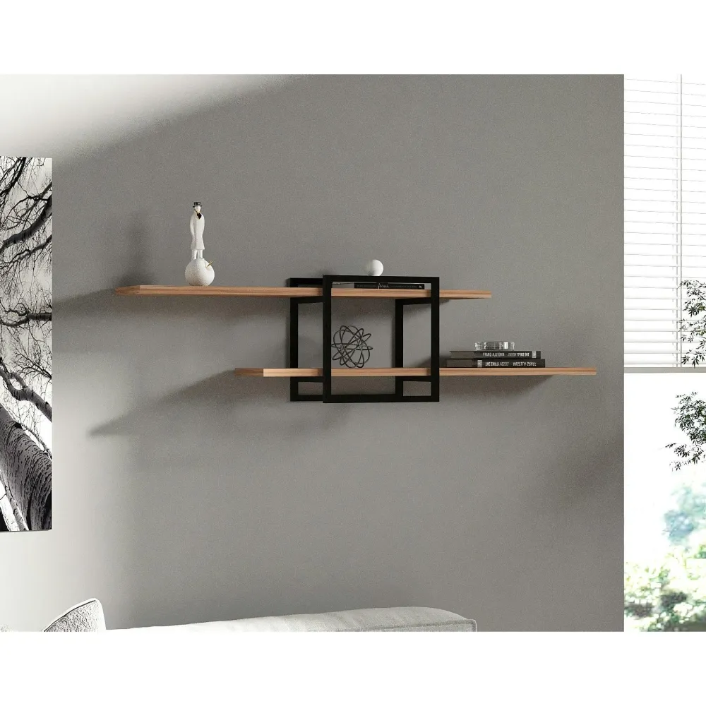 Meubles De Salon·Etagères Murales|Meubles De Rangement·Etagères Murales|JENA Étagère murale design effet pin - 1 cube, 2 plateaux