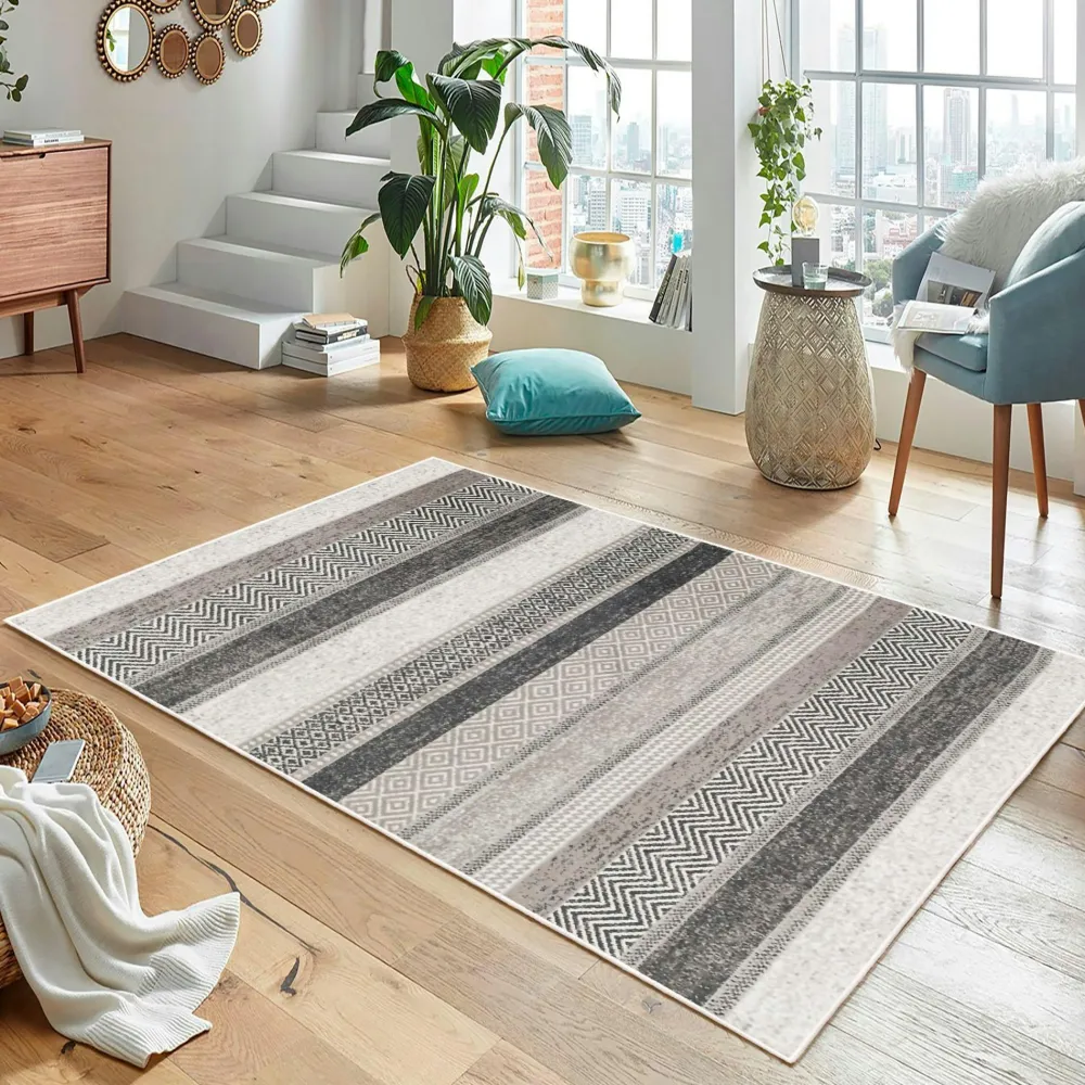 Tapis|Textile·Tapis|ISTANBUL Tapis gris moderne – lignes stylisées, 160x230 cm