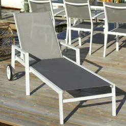 Meubles En Aluminium Brafab|Transats / Bains De Soleil|STOCKHOLM Transat à roulettes en aluminium blanc