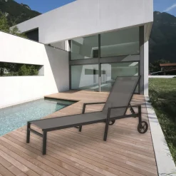 Transats / Bains De Soleil|Meubles En Aluminium Brafab|STOCKHOLM Transat à roulettes en aluminium noir