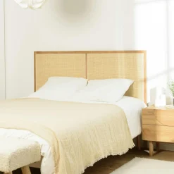 Têtes De Lit En Bois|AMSTERDAM Tête de lit 140/160 bois et rotin bords arrondis