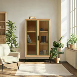 Bibliothèques En Bois|Bibliothèques En Bois|BAGAN Vaisselier bois clair et contour vert