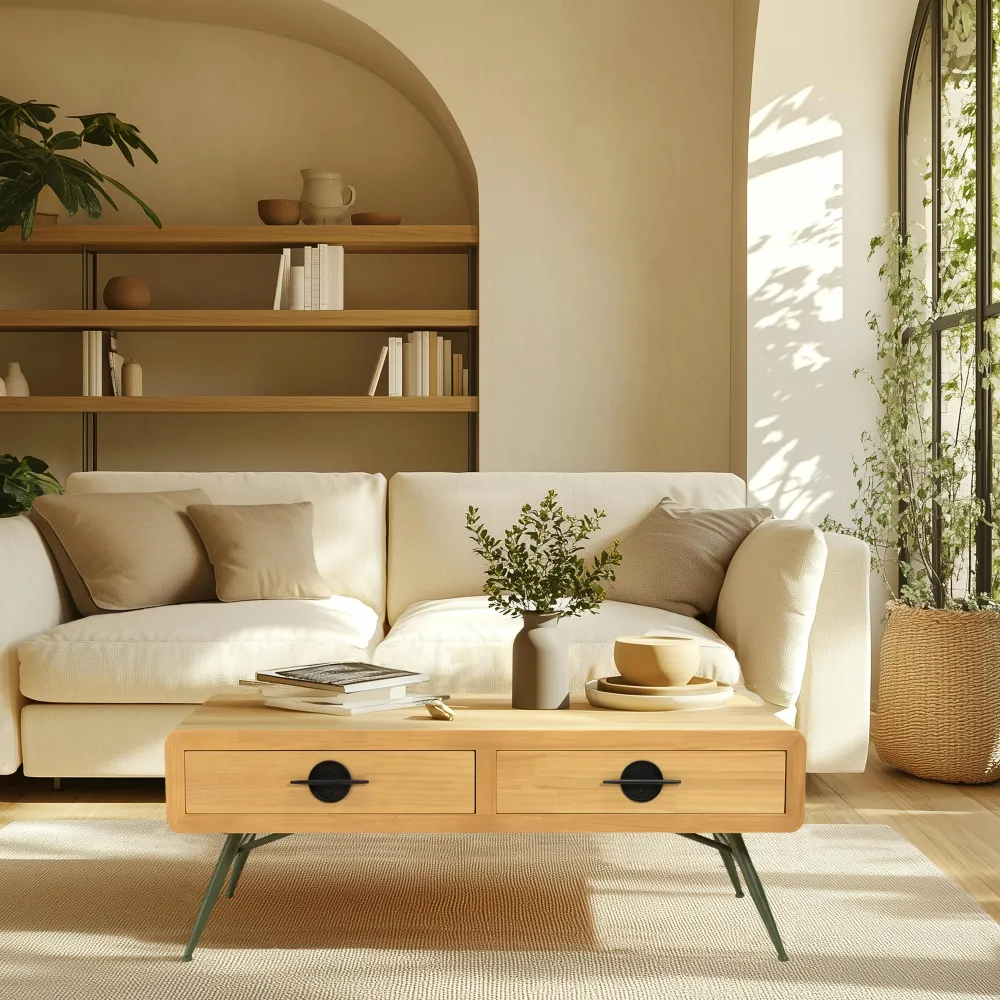 Bibliothèques En Bois|Bibliothèques En Bois|BAGAN Vaisselier bois clair et contour vert