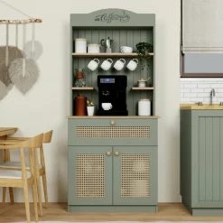 Meubles De Cuisine·Rangement Cuisine|Vaisseliers Contemporains|VAREN Vaisselier cuisine blanc 2 portes, niche machine à café