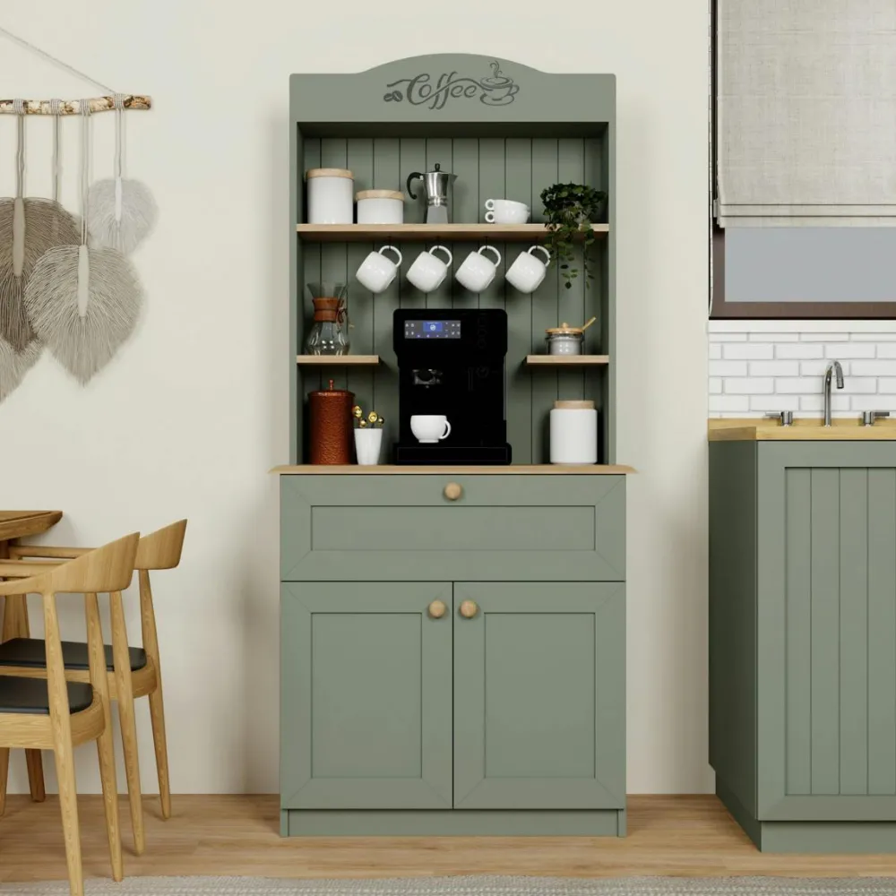 Meubles De Cuisine·Rangement Cuisine|Vaisseliers Contemporains|VAREN Vaisselier cuisine blanc 2 portes, niche machine à café