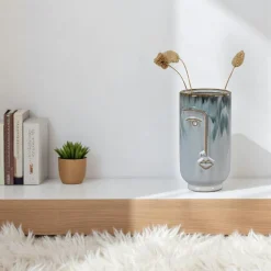 Vases| Vase moderne bleu avec motif visage