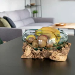 Vases|Arizona Vase verre soufflé et racine teck, artisanal H 50 cm